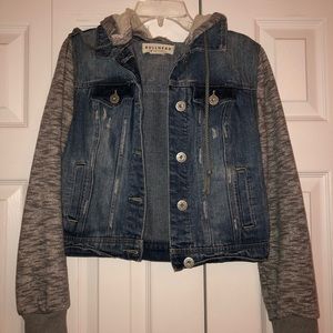 Bullhead Cropped Hooded Denim Jacket